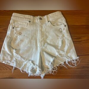 American Eagle Outfitters White Distressed Jean Shorts